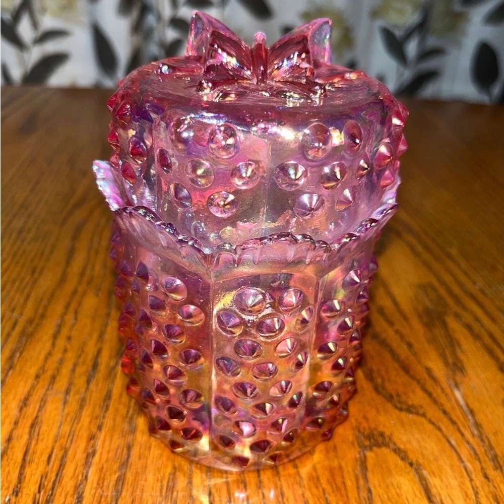 Fenton Rare Hobnail Butterfly Lid Carnival Glass Candy Dish/Jar